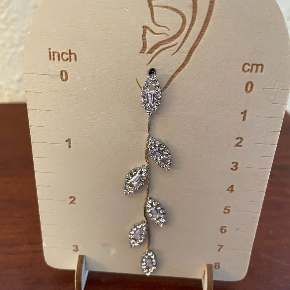 Silver Long Leaf Drop Earrings Dangle, Sparkle St… - image 2